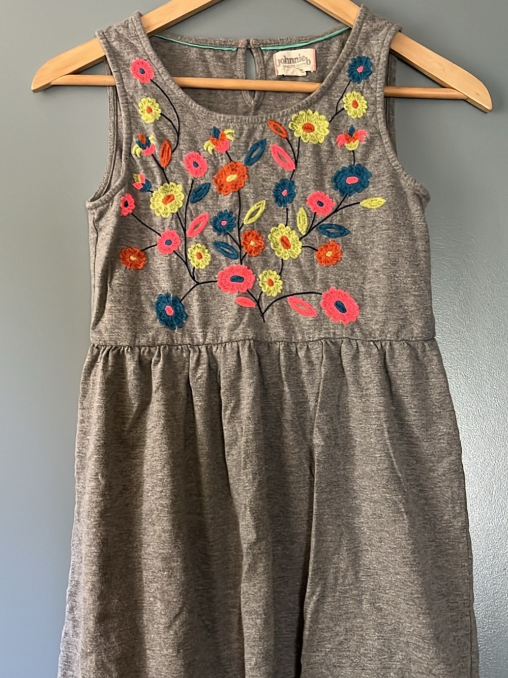 johnnie-O Boden Gray Sleeveless Tank Dress with Neon Floral Embroidery